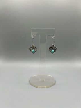 Turquoise Teardrop Filigree Dangle Earrings - Handmade #E0278C